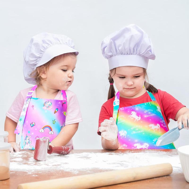 2 Pack Kids Apron Rainbow Unicorn Aprons With Pockets for Girls Boys Toddler Apron for Painting Cooking Baking