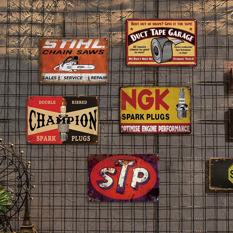 Vintage Themed Tin Sign Set, 5 Counts set Retro Garage & Cave Decor for Men, Ideal for Old Car Shops, Oil Stations & Home Wall Art