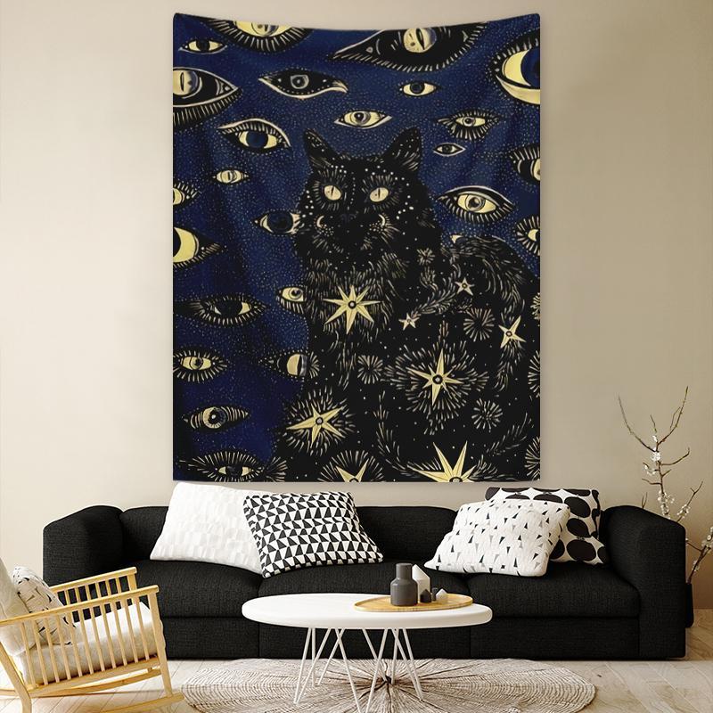 Cat & Eye Pattern Wall Tapestry, 1 Count Artwork Decorative Hanging Blanket Cozy Room Accessories, Wall Decor for Home Living Room Bedroom Office