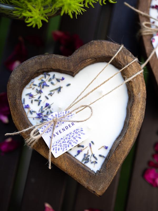 Lavender Heart Wood Dough Bowl Candle  Bowl Candle  Soy Wax Candle   Love Engagement Wedding Bridal Mother's Day 3 Cotton Wick