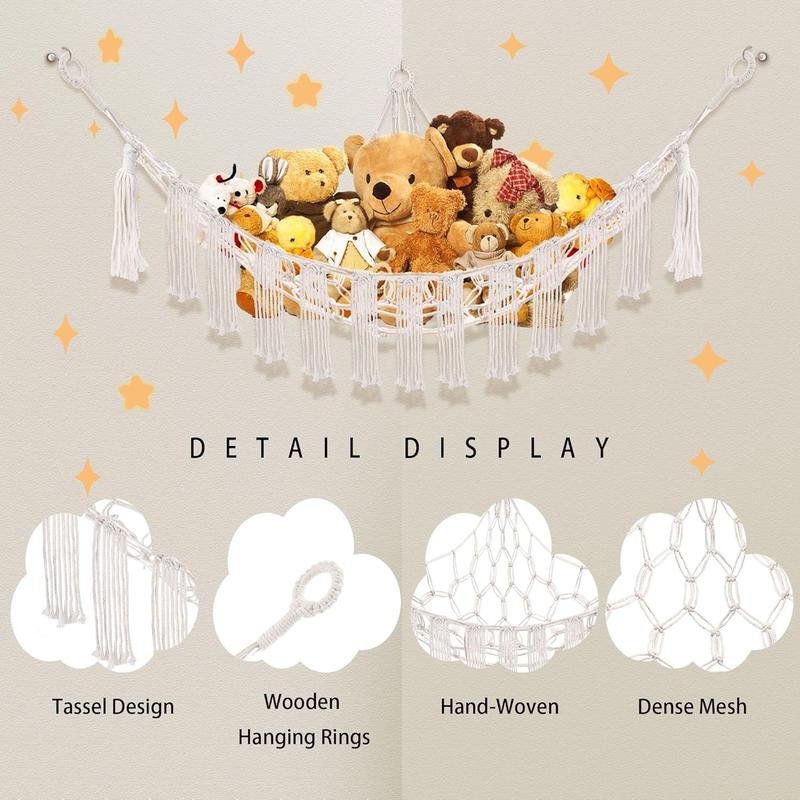 Stuffed Animal Hammock with LED Light,Toy Hammock for Stuffed Animals Storage for Kids Room Decor,Stuffed Animal Hammock Corner Nursery Kids Bedroom