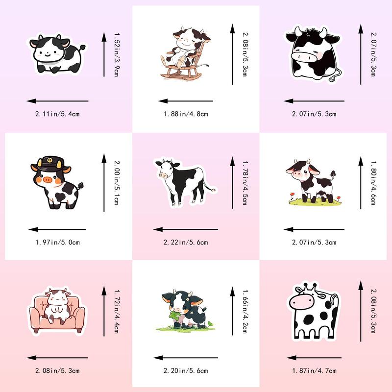 50pcs Cartoon Cow Pattern Sticker, Self Adhesive Decor Paper, Creative Graffiti Sticker For DIY Scrapbooking Laptop Luggage Water Bottle Decoration