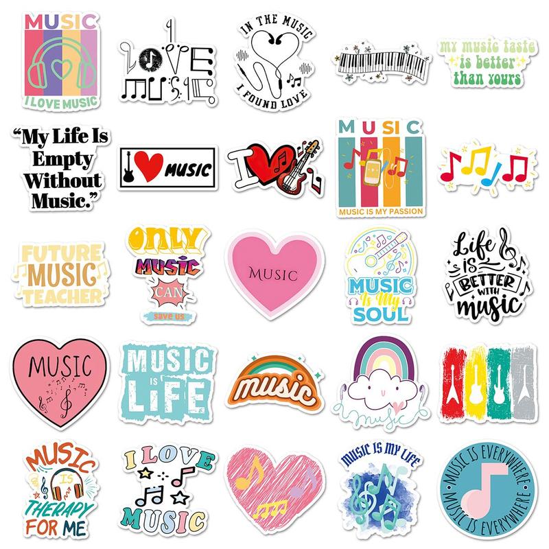 Music Themed Sticker, 51pcs set Waterproof Self Adhesive Decorative Paper, DIY Decals for Gift Greeting Card Water Bottle Laptop Phone