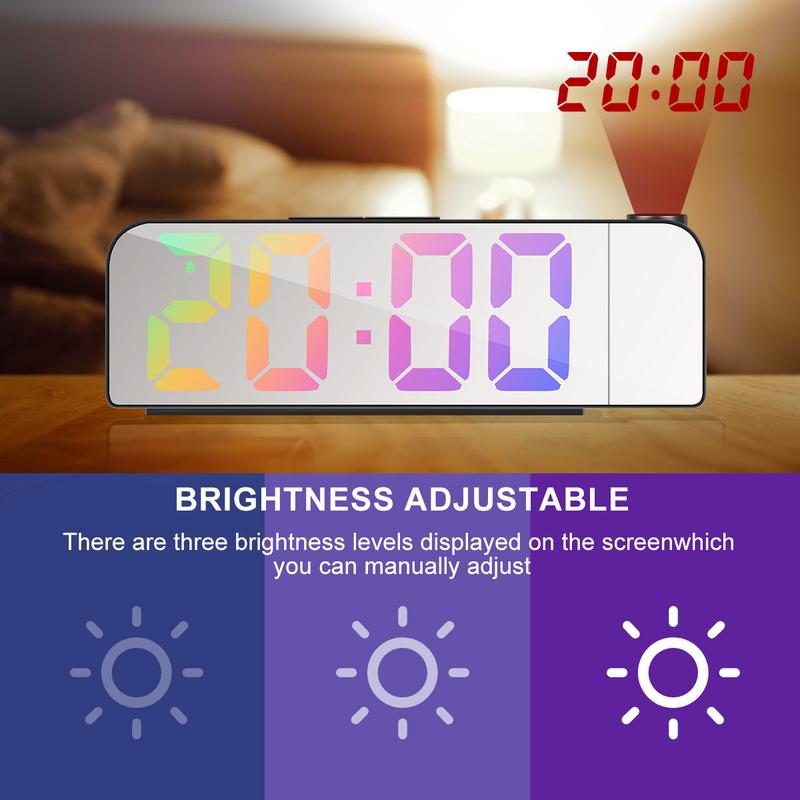 Projection Alarm Clock Digital Clock with 180° Rotatable Projector 12 24h Digital Alarm Clock 3 Brightness Adjustable LED Digital Clock with Time Date Temperature Display for Bedroom Home Office