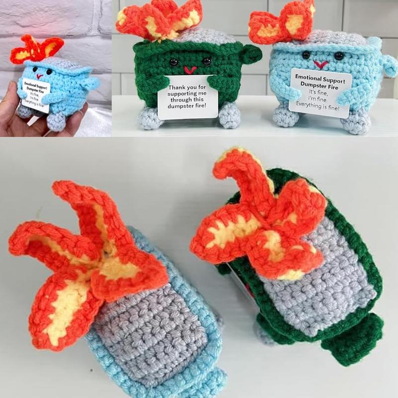 Emotional Support Crochet Dumpster Doll Ornaments, 2 Counts set Cute Crochet Desktop Decoration, Handmade Home Decor for Living Room Bedroom Office