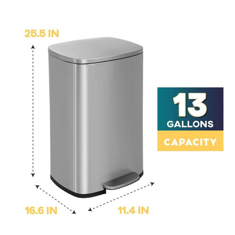 13 Gallon 50 L Garbage Can Kitchen Trash Can with Lid for Office Bedroom Bathroom Step Trash Bin Fingerprint-Proof Brushed Stainless Steel 13 Gallon   50 Liter