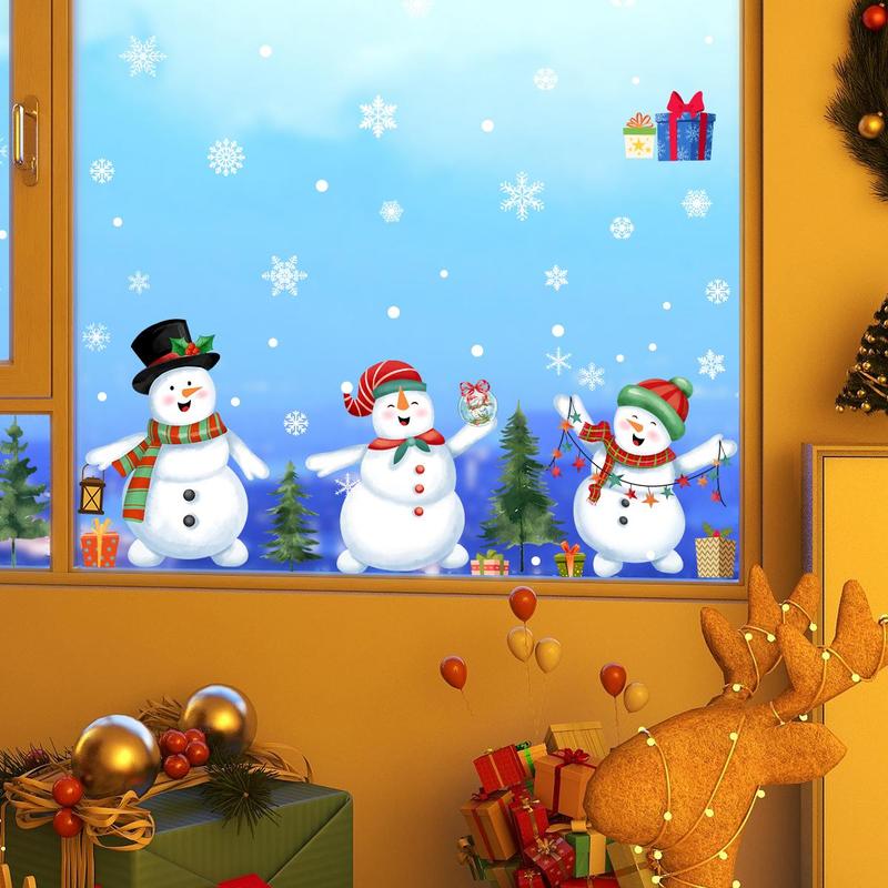 Snowman Pattern Window Sticker, 6 Sheets set Christmas Double Sided Static Cling Window Decal, Self Adhesive Decorative Sticker for Home Bedroom Balcony