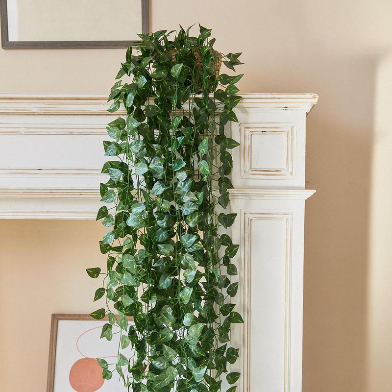 Artificial Ivy Garland Leaf Vine, 12pcs Hanging Green Leaves Fake Plant, Vine for Room Wedding Party Garden Wall Outdoor Greenery Home Office Decor