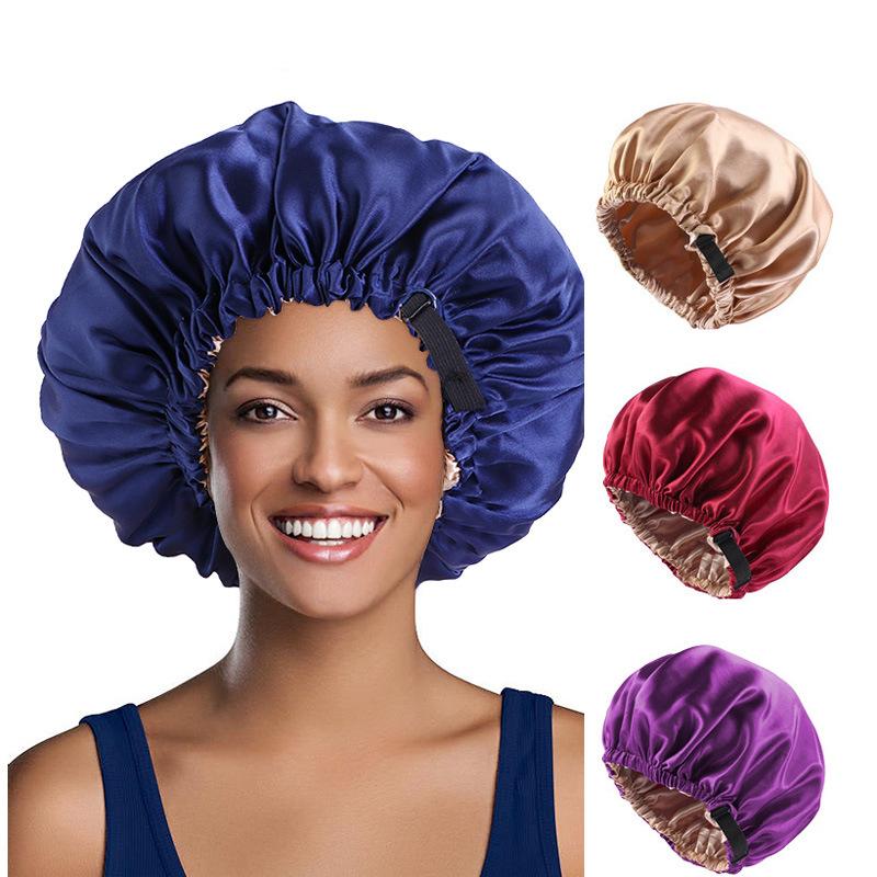 Waterproof Shower Cap, Reusable Women's Shower Cap, Elastic Shower Cap Double Shower Hair Cap PEVA Lined Shower Cap， Silky Satin Bonnet Reusable Elastic Wide Band Shower Cap Sleep Cap Hair Protection Cap For Women Curly Hair Natural Hair silk hairbonnet