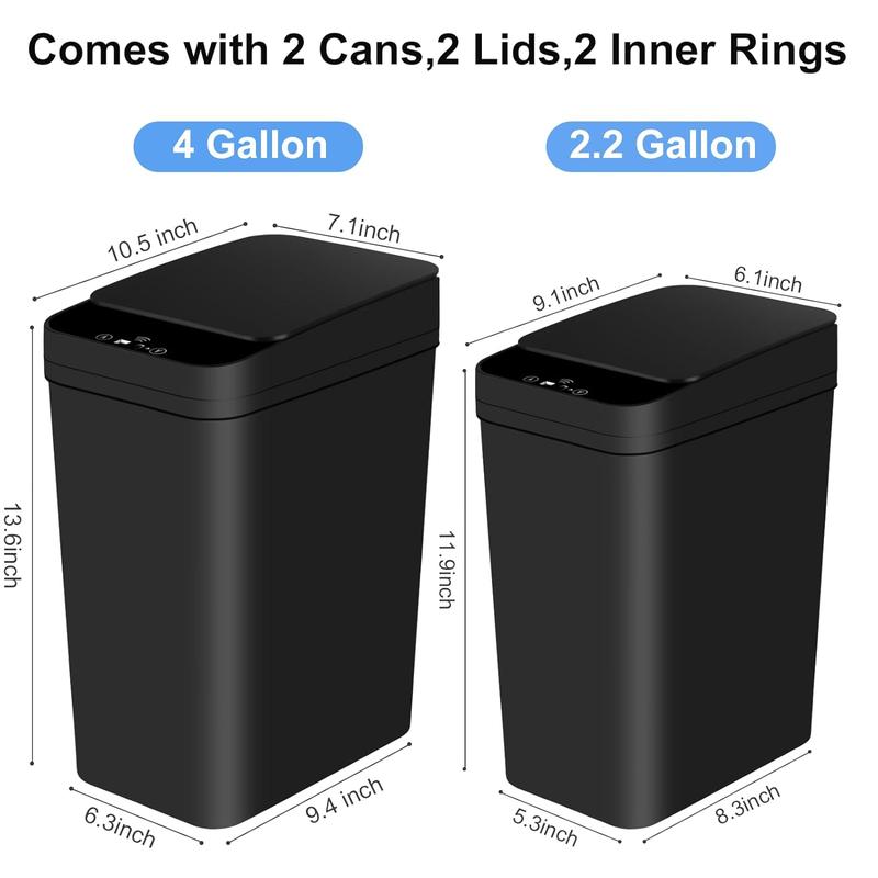 2 Pack 4 Gallon and 2.2 Gallon Bathroom Automatic Trash Can Touchless Smart Motion Sensor Garbage Can with Lids Small Narrow Electric Garbage Bin for Bedroom living Room Office