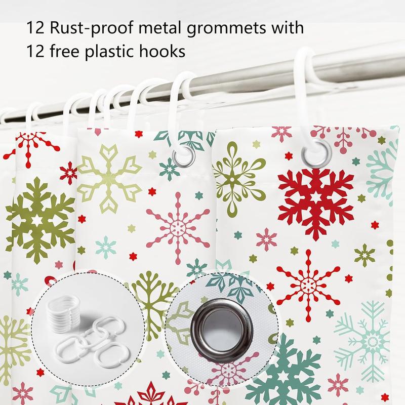 Christmas Shower Curtains for Bathroom Winter Snowflakes Bathroom Curtains Xmas Bathroom Decors Washable Durable Fabric Shower Curtains 72x72 Inch