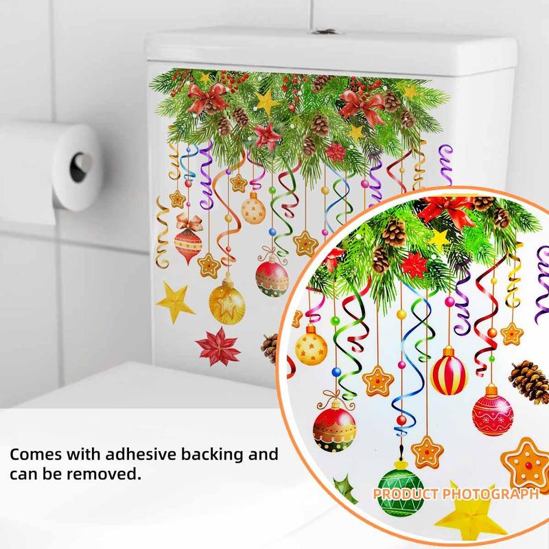 Toilet Lid Sticker, 1 Count Colorful Christmas Themed Toilet Lid Decal, Waterproof Mural Art for Bathroom, Toilet Accessories