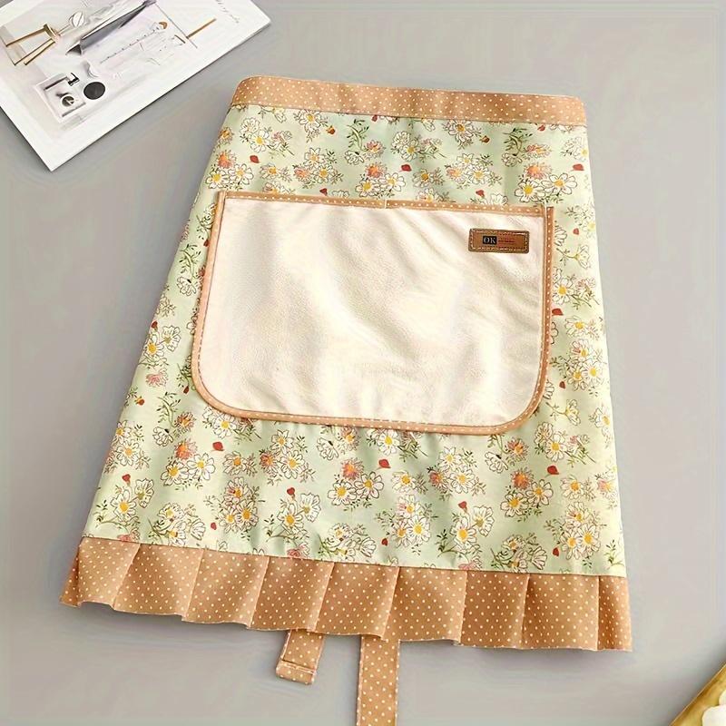 Floral Pattern Apron with Pocket, 1 Count Waterproof & Oil-resistant Breathable Cooking with Hand Wipe Pocket Apron, Kitchen Apron for Women