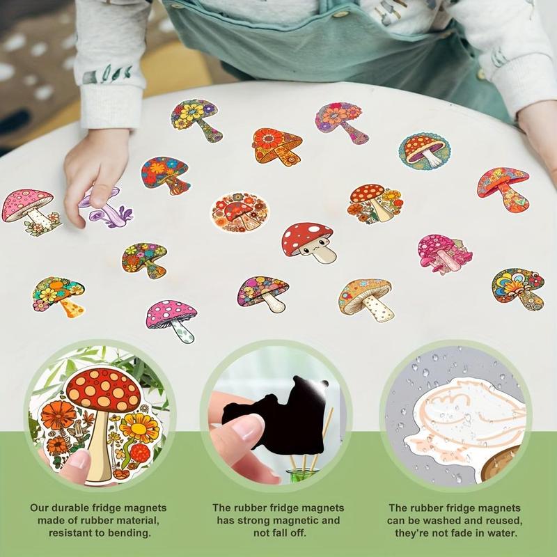 Cartoon Mushroom Pattern Fridge Magnet, 18pcs set Cute Refrigerator Magnet, Decorative Refrigerator Magnet for Home Kitchen Dormitory School Office