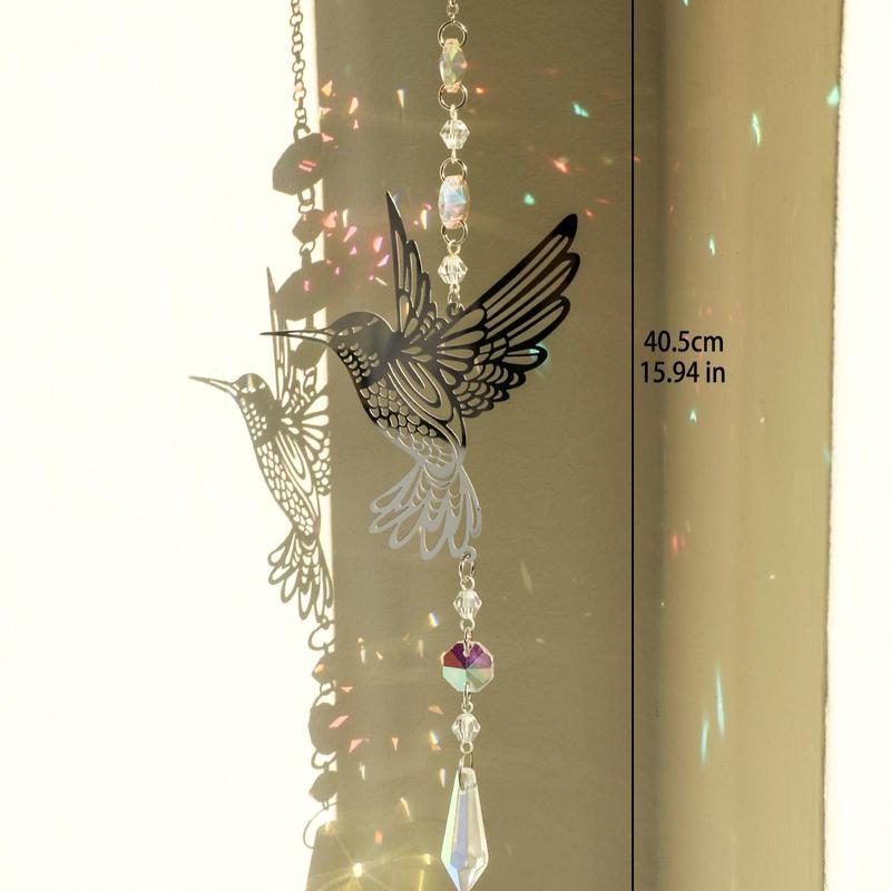 Hollow Out Bird Design Hanging Decor, 1 Count Artificial Crystal Suncatcher Ornaments, Hanging Window Decor for Home Garden, Hummingbird Prism Suncatchers, Gifts for Women Girls