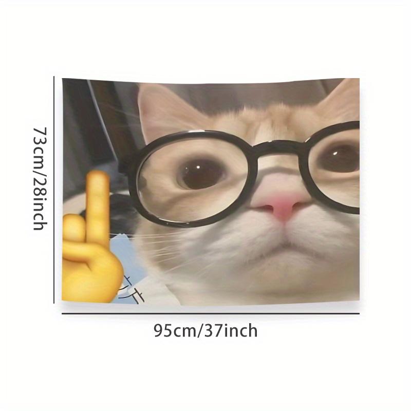 Christmas 2024 Ornament - Cat Meme Tapestry with Glasses - Funny Feline Wall Hanging, Lightweight Polyester Fiber, Includes Hanging Accessories, Ideal for Bedroom, Dorm, and Living Room Decor