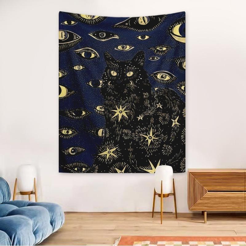 Cat & Eye Pattern Wall Tapestry, 1 Count Artwork Decorative Hanging Blanket Cozy Room Accessories, Wall Decor for Home Living Room Bedroom Office