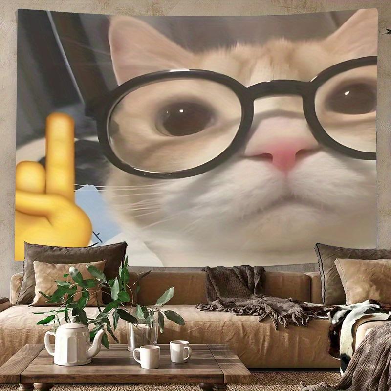 Christmas 2024 Ornament - Cat Meme Tapestry with Glasses - Funny Feline Wall Hanging, Lightweight Polyester Fiber, Includes Hanging Accessories, Ideal for Bedroom, Dorm, and Living Room Decor