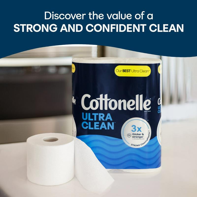 Cottonelle Ultra Clean Toilet Paper - 12 Mega Rolls, Advanced Clean and Softness for a Refreshing Feel