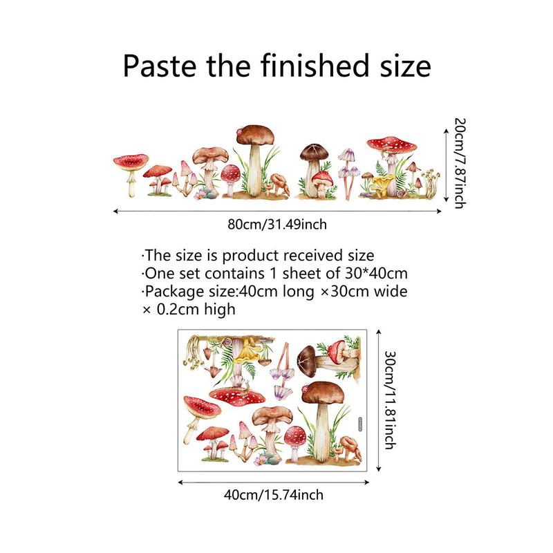 Mushroom & Flowers Pattern Window Sticker, 2 Counts Self Adhesive Window Decal, Decorative Sticker for Home Window Door