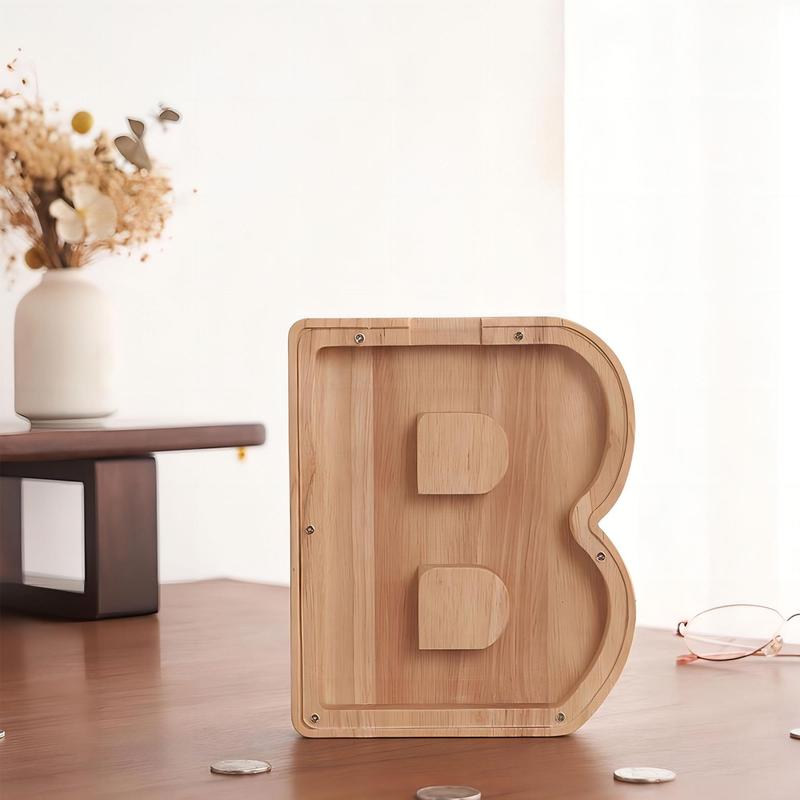 Wooden Alphabet Letter Coin Bank, 1 Count Personalized Piggy Bank, Creative Transparent Money Saving Box, Name Saving Bank for Birthday Unique Gift