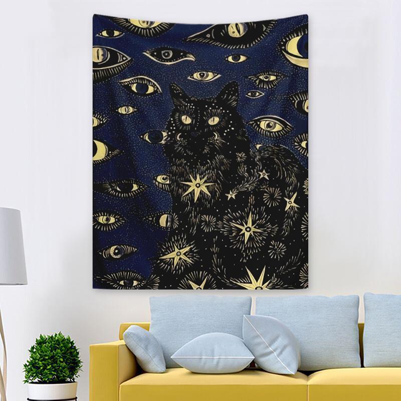 Cat & Eye Pattern Wall Tapestry, 1 Count Artwork Decorative Hanging Blanket Cozy Room Accessories, Wall Decor for Home Living Room Bedroom Office