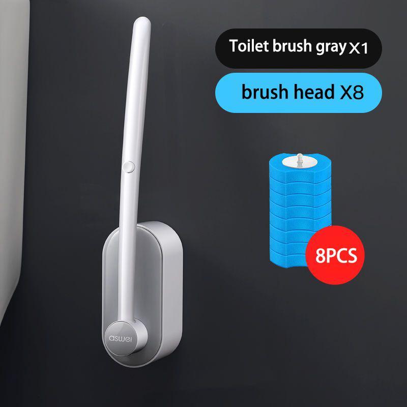 Disposable Toilet Brush, 1 Count Wall Mounted Handheld Toilet Brush with 8 Counts Brush Head 16pcs Marine Scent Brush Head, Bathroom Cleaning Tool for Home Kitchen Hotel Office