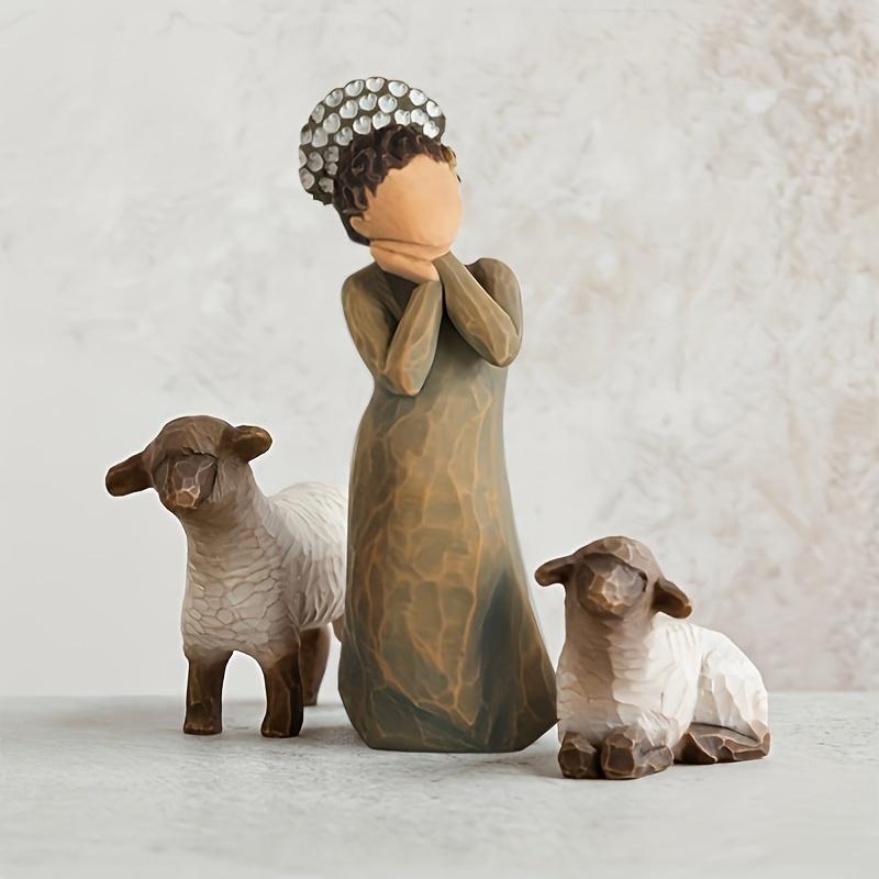 Sheep & Girl Design Resin Figurine for Ramadan Decor, 3 Counts set Creative Carved Handmade Decorative Statue for Home Decor, Ramadan Decorations