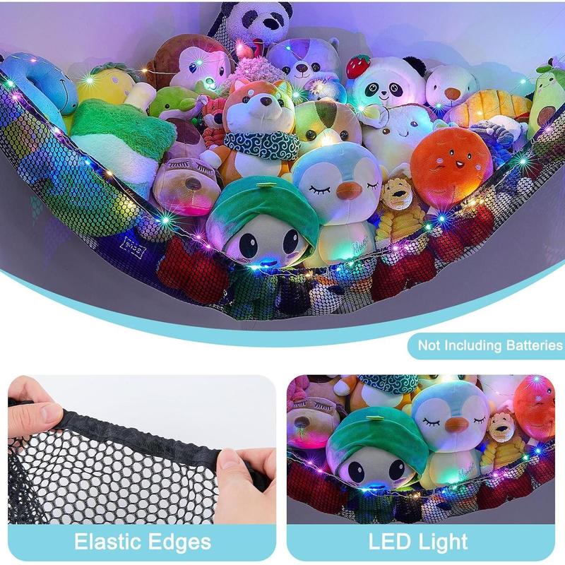 Stuffed Animals Net or Hammock Toy Storage Organizer with LED Light Unicorn Castle Hanging Corner Stuffed Animals Holder Girls Room Decor Box Decoration Wall Pet Ornaments Hangable