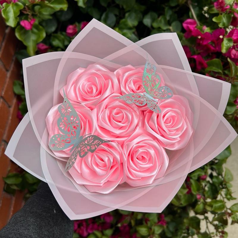 Pink ribbon rose bouquet