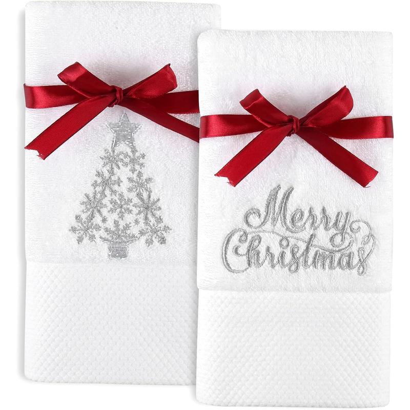 2 Pack Christmas Hand Towels Cotton Embroidered Premium Luxury Decor Bathroom Decorative Dish Towels Set for Drying, Cleaning, Cooking, Holiday Towels Gift Set 13.7'' x 29.5''