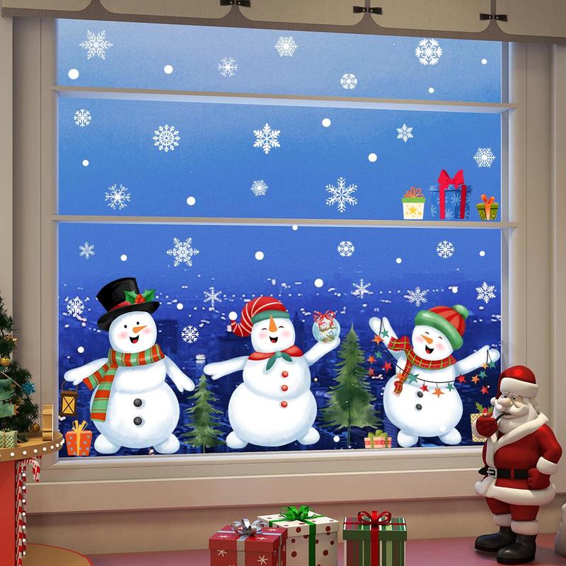 Snowman Pattern Window Sticker, 6 Sheets set Christmas Double Sided Static Cling Window Decal, Self Adhesive Decorative Sticker for Home Bedroom Balcony