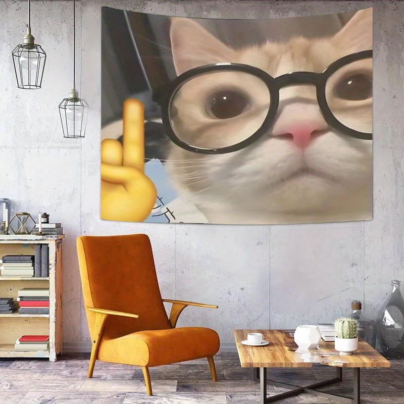 Christmas 2024 Ornament - Cat Meme Tapestry with Glasses - Funny Feline Wall Hanging, Lightweight Polyester Fiber, Includes Hanging Accessories, Ideal for Bedroom, Dorm, and Living Room Decor