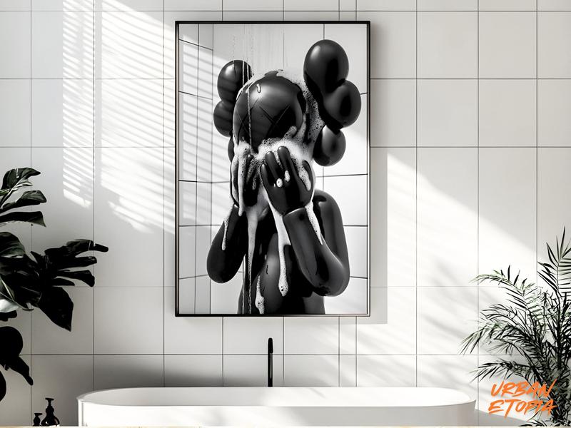 Kaws In Shower Hypbeast Poster - Art For Shower Wall Art, Washroom Wall Decor, Graffiti Kaws Wall Art, Poster no Frame Photo Artistic