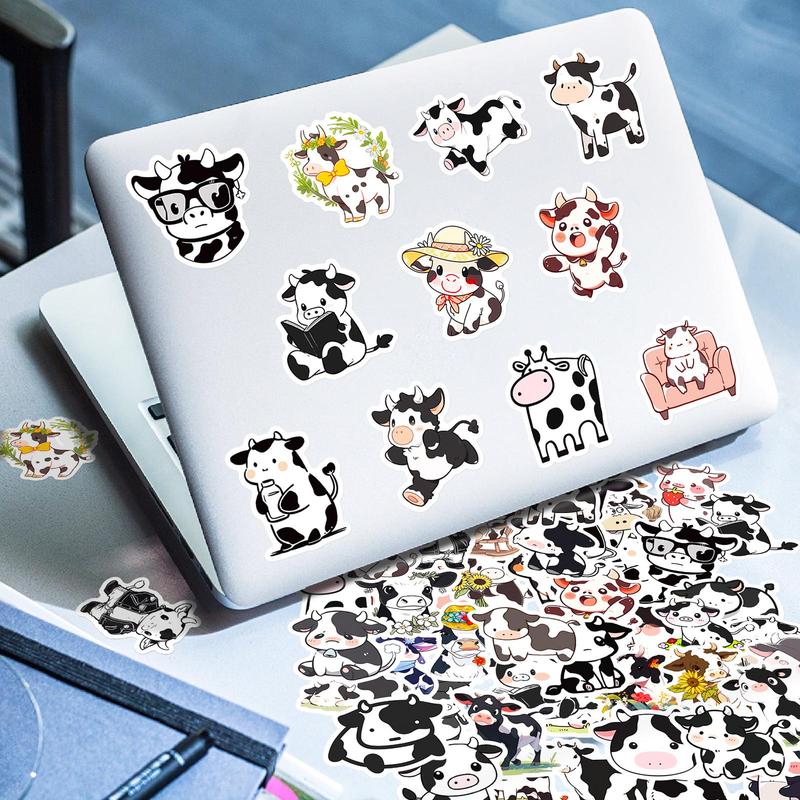 50pcs Cartoon Cow Pattern Sticker, Self Adhesive Decor Paper, Creative Graffiti Sticker For DIY Scrapbooking Laptop Luggage Water Bottle Decoration