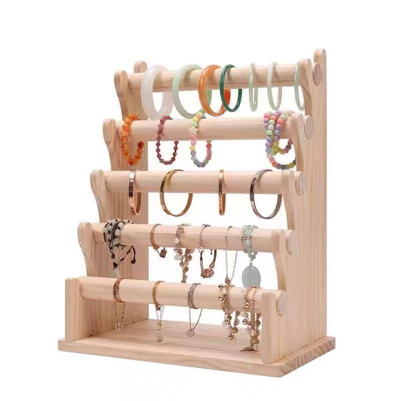 Bracelet Hair Tie Display Stand Earring Organizer Racks Bracelet Display Stand Bangle Necklace Organizer Display Shelves Multi-tier Jewelry Holder Hair Ring Wooden Solid Wood