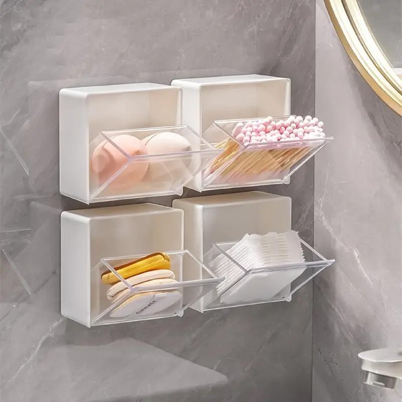 Wall Mounted Storage Box, 4 Counts Clear Makeup Cotton Swab Storage Box, Multifunctional Storage Box for Bathroom, Bedroom, Living Room