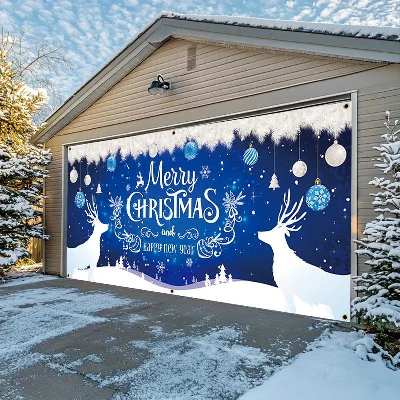 Christmas Themed Garage Door Cover, 1 Count Merry Christmas Garage Door Banner, Outdoor Holiday Decoration for Home, Party, Festival