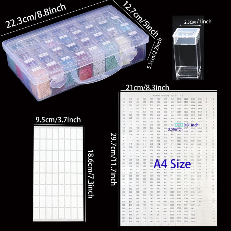 32-grid Diamond Art Painting Diamonds Accessories Storage Box with Labels, Professional DIY Diamond Decor Painting Embroidery Accessories