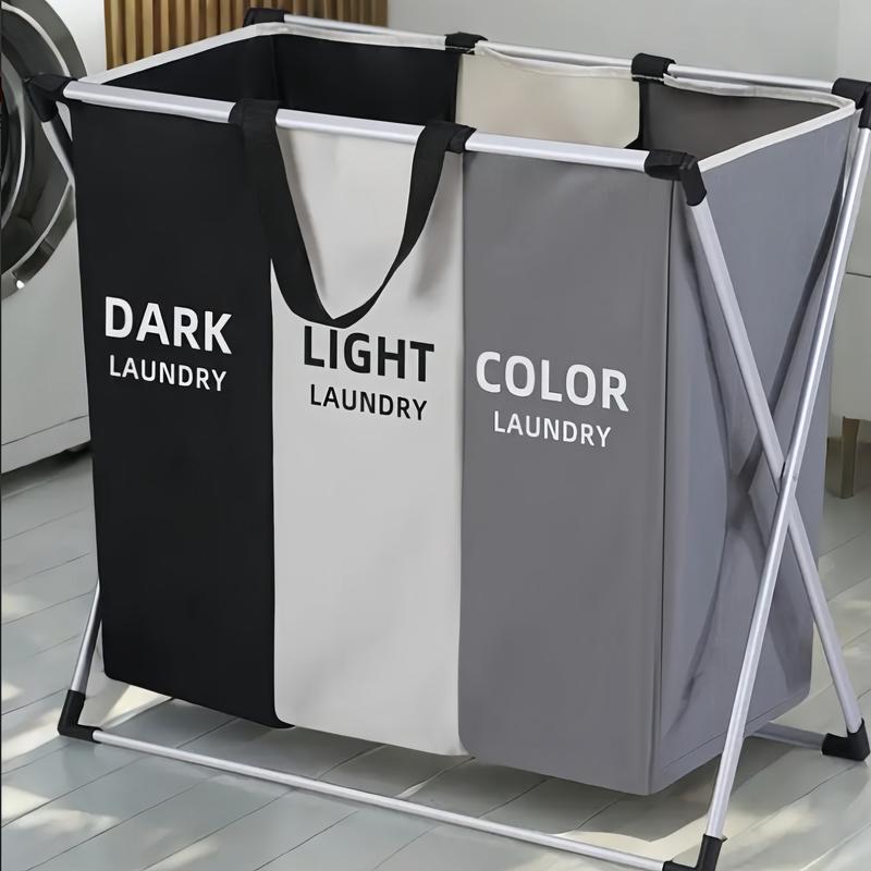 Laundry Cloth Hamper Sorter Basket Bin, Foldable 3 Sections (180L) Washing Storage Dirty Clothes Bag，Dirty Clothes Hamper with Mesh Cover Foldable Aluminum Frame Laundry Sorter Organizer for Bathroom Bedroom Nursery