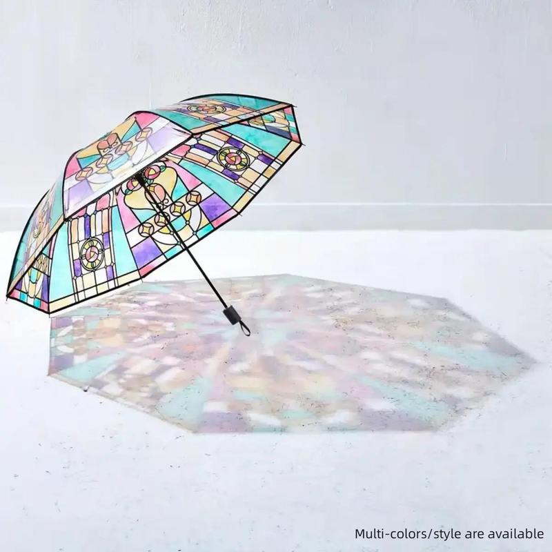 Geometry Butterfly Pattern Umbrella, 1 Count Manual Automatic Colorful Modern Art Glass Painting Umbrella, Portable Umbrella for Rain Day Outdoor, Travel Essentials, Christmas Gift Ideas for Girlfriend, Boyfriend Gifts