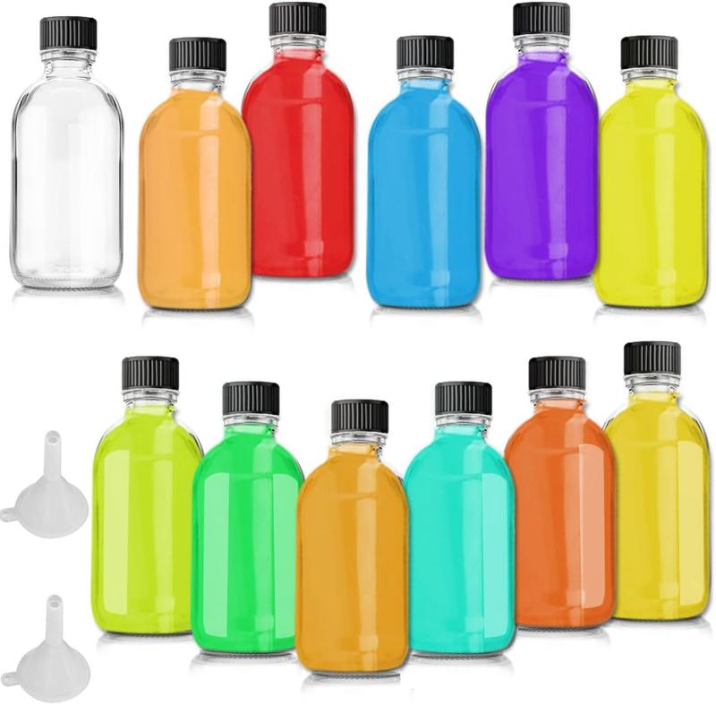 12 Pack 2 oz Glass Bottles with Lids and Funnels, 60ml Glass Shot Bottles with Caps, Leak Proof Mini Travel Bottles  for Diy Essential Oils, Perfumes, Ginger Shots, Whiskey and Juices