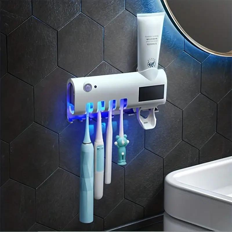 Smart Toothbrush Holder, UV Light Toothbrush Drying Storage Box, Automatic Toothpaste Dispenser, Universal Wall Mounted Toothbrush Storage Rack, Home Cleaning Supplies