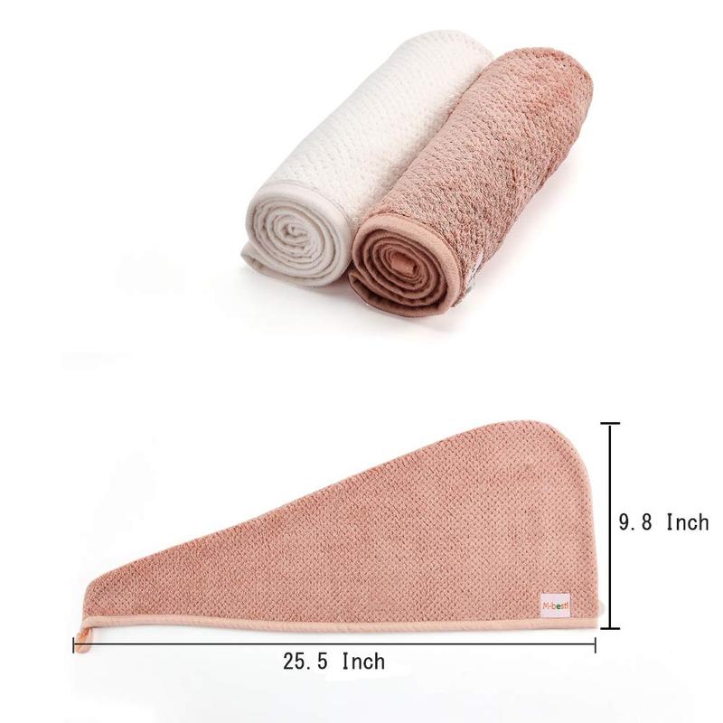 2 count Microfiber Hair Towel Wrap,Hair Drying Towel with Button, Towel Turban,Head Towel to Dry Hair Quickly (Pink&Beige)