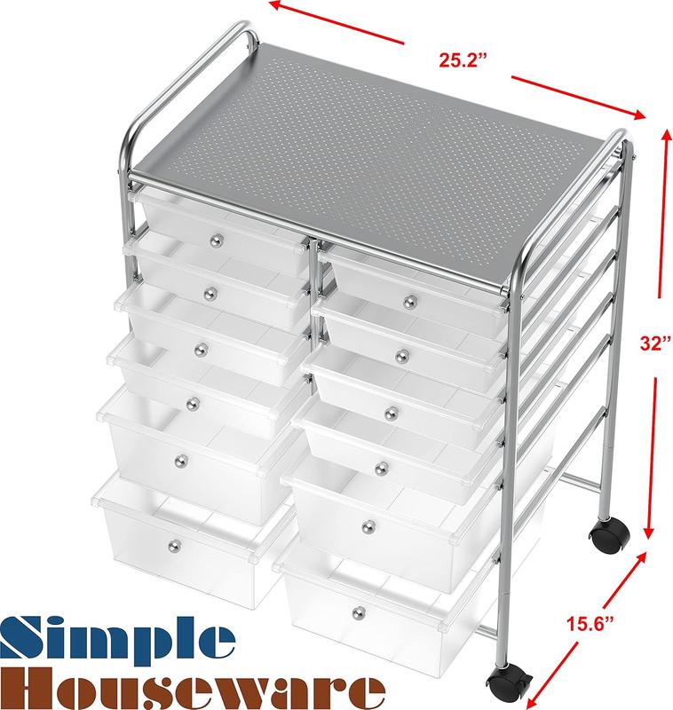 Simple Houseware Utility Cart with 12 Drawers Rolling Storage Art Craft Organizer on Wheels