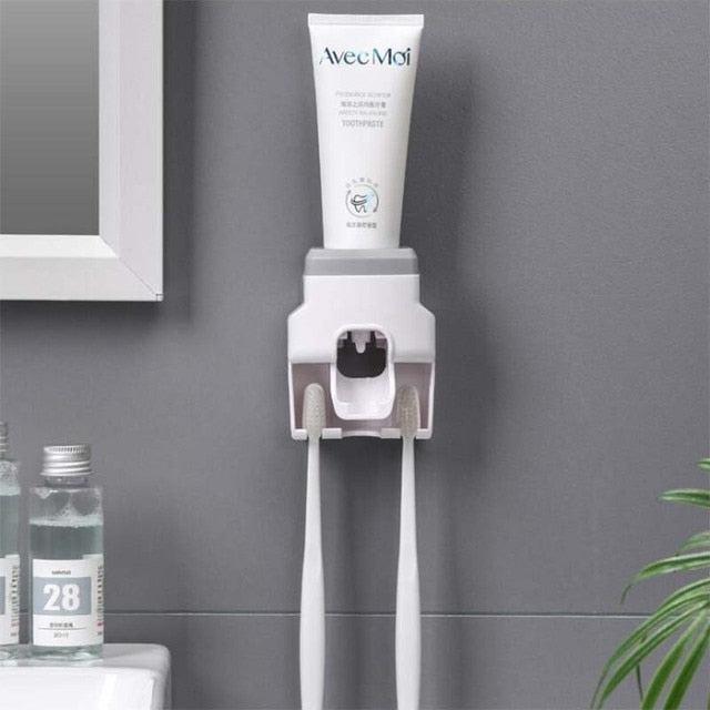 Wall Mounted Automatic Toothpaste Dispenser Toothbrush Holder