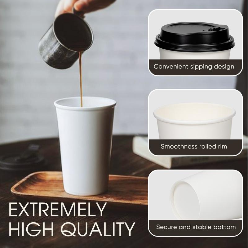 HOW'S MY HOUSE 100 Pack 16 oz Disposable Coffee Cups with Lids, Sleeves and Stirrers, Premium To Go Coffee Cups with Lids, Durable Thickened Hot White Paper Cup for Cold Hot Beverage Chocolate Cocoa