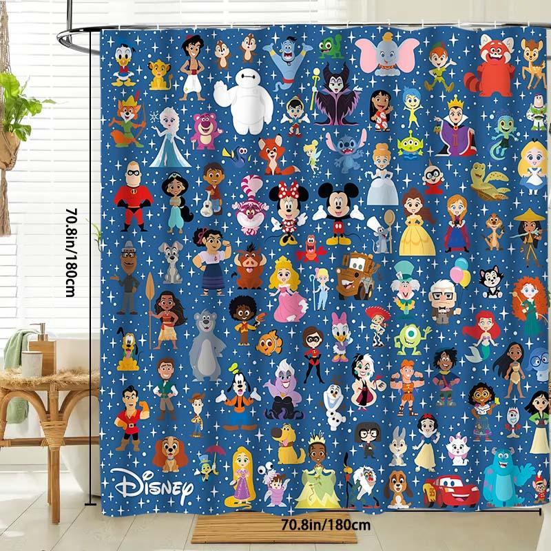 Disney Character Pattern Shower Curtain, Waterproof Bathroom Curtain with Hooks, Bathroom Decor for Home Hotel Salon Dormitory