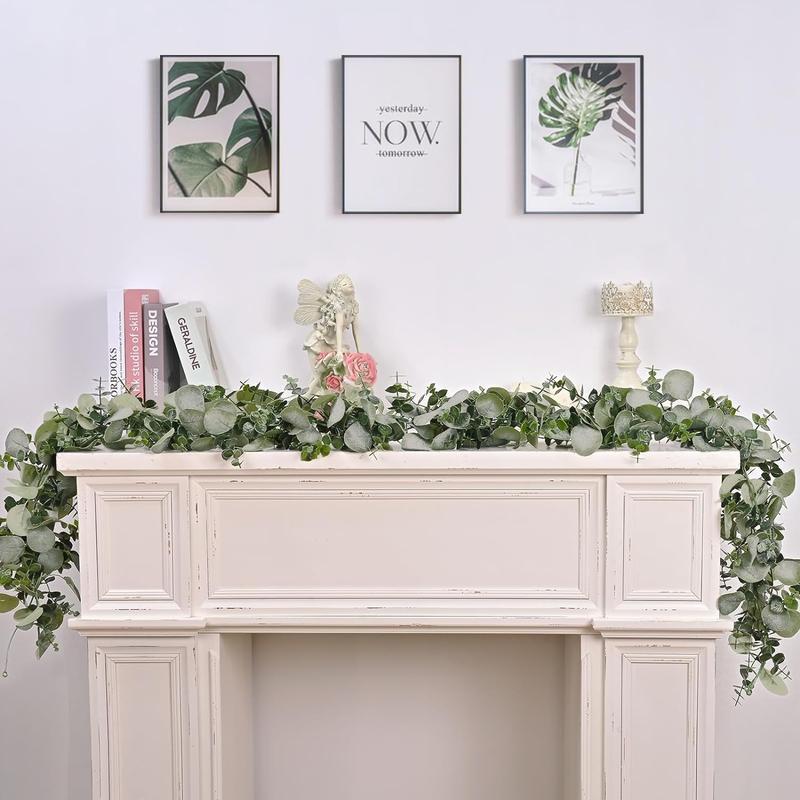 2 Packs 6FT Artificial Eucalyptus Garland, Faux Greenery Garland Hanging Fake Silver Dollar Eucalyptus Leaves Vines Wedding Backdrop Arch Table Wall