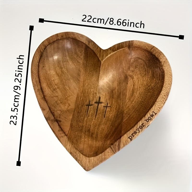 1pc Vintage Wooden Heart-Shaped Prayer Bowl with Engraved Cross & 